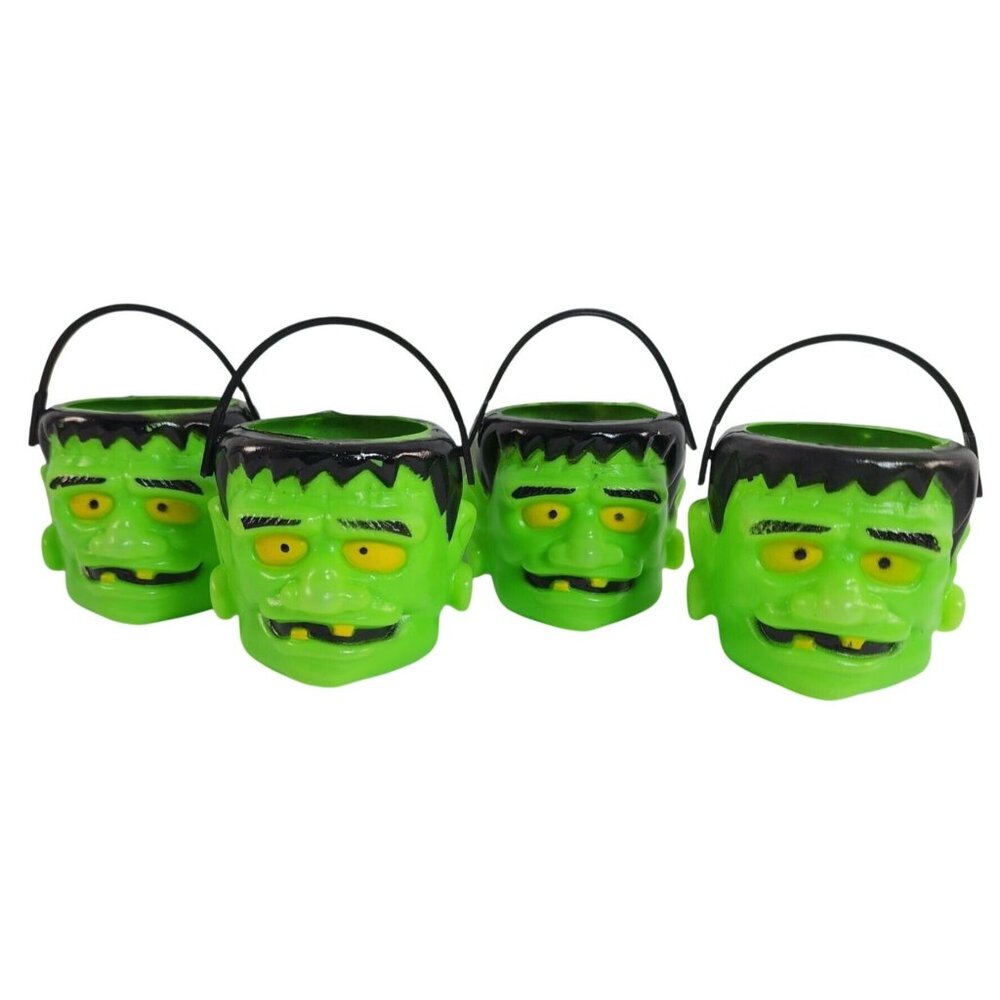 NOS Vintage Easter Unlimited Inc. Frankenstein Halloween Mini Buckets Lot of 4